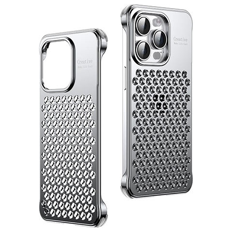 Funda Lujo Marco de Aluminio Carcasa QC1 para Apple iPhone 13 Pro Plata