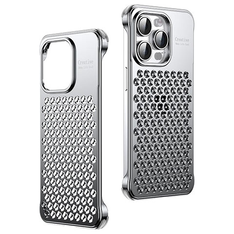 Funda Lujo Marco de Aluminio Carcasa QC1 para Apple iPhone 14 Pro Plata