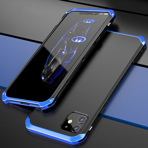 Funda Lujo Marco de Aluminio Carcasa T02 para Apple iPhone 11 Azul y Negro