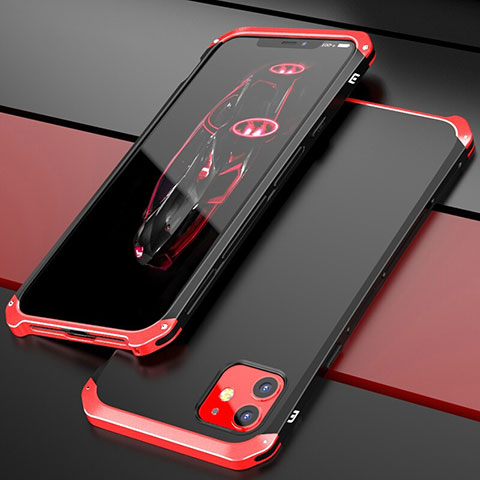 Funda Lujo Marco de Aluminio Carcasa T02 para Apple iPhone 11 Rojo y Negro