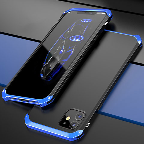 Funda Lujo Marco de Aluminio Carcasa T02 para Apple iPhone 12 Azul y Negro