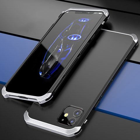 Funda Lujo Marco de Aluminio Carcasa T02 para Apple iPhone 12 Mini Plata y Negro