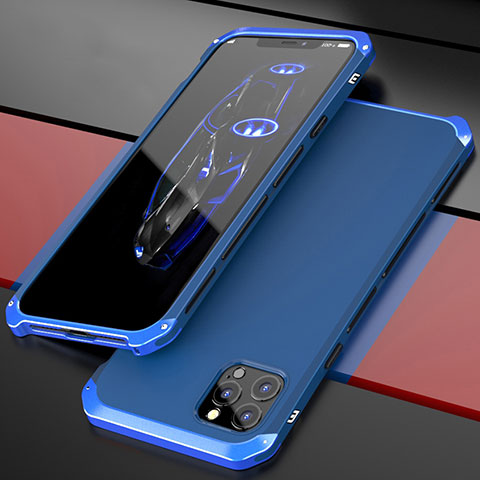 Funda Lujo Marco de Aluminio Carcasa T02 para Apple iPhone 12 Pro Max Azul