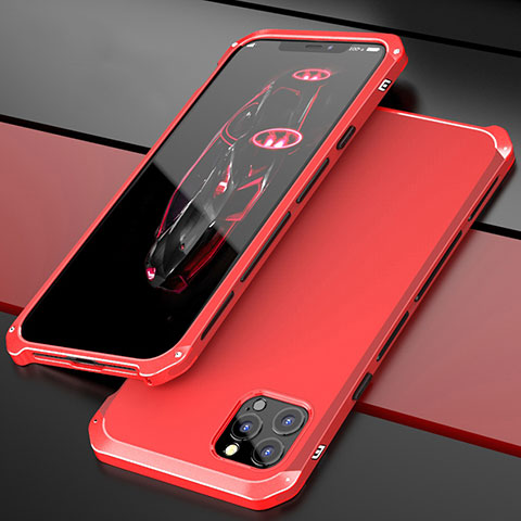Funda Lujo Marco de Aluminio Carcasa T02 para Apple iPhone 12 Pro Max Rojo