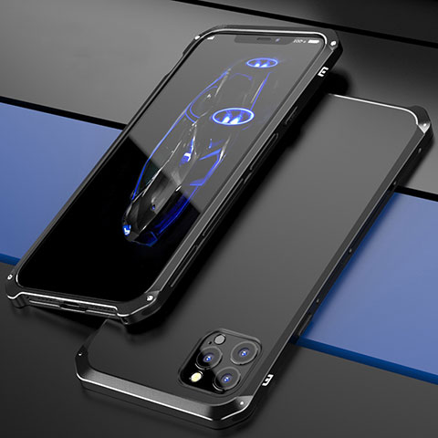 Funda Lujo Marco de Aluminio Carcasa T02 para Apple iPhone 12 Pro Negro