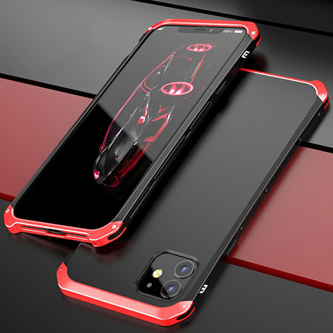 Funda Lujo Marco de Aluminio Carcasa T02 para Apple iPhone 12 Rojo y Negro