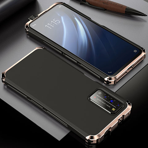 Funda Lujo Marco de Aluminio Carcasa T02 para Huawei Honor X10 5G Oro y Negro