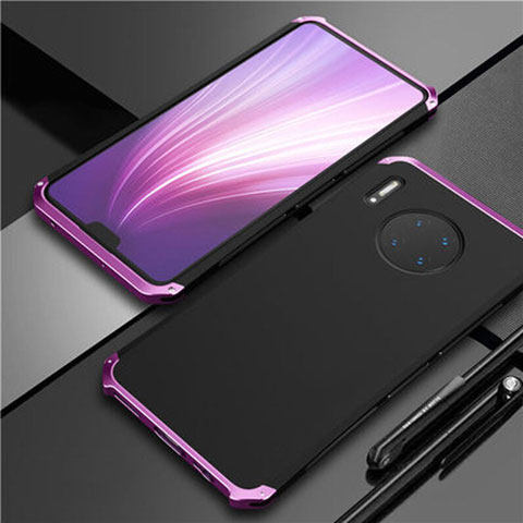 Funda Lujo Marco de Aluminio Carcasa T02 para Huawei Mate 30 Morado y Negro