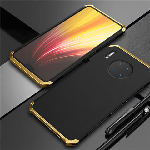 Funda Lujo Marco de Aluminio Carcasa T02 para Huawei Mate 30 Pro 5G Oro y Negro