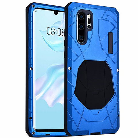 Funda Lujo Marco de Aluminio Carcasa T02 para Huawei P30 Pro Azul