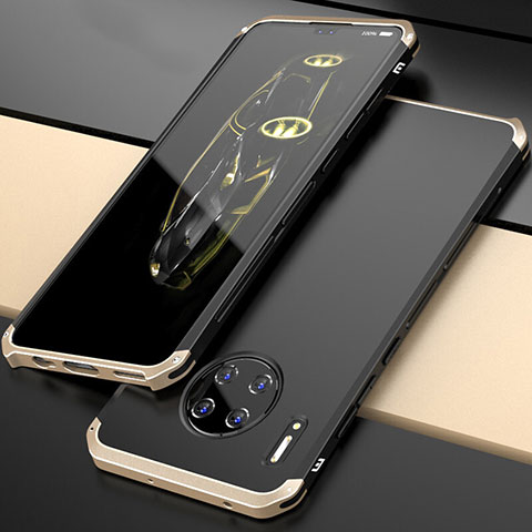 Funda Lujo Marco de Aluminio Carcasa T03 para Huawei Mate 30 Pro 5G Oro y Negro
