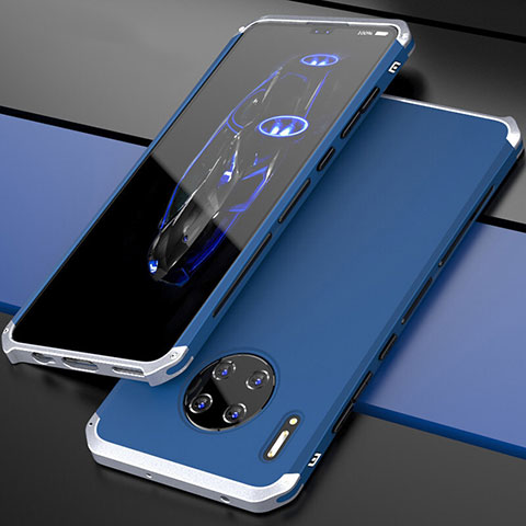 Funda Lujo Marco de Aluminio Carcasa T03 para Huawei Mate 30 Pro 5G Plata y Azul