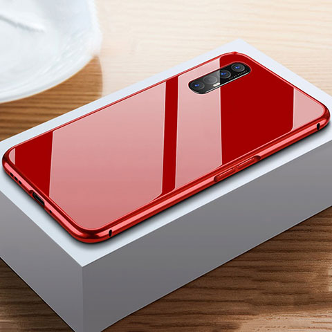 Funda Lujo Marco de Aluminio Carcasa T03 para Oppo Reno3 Pro Rojo