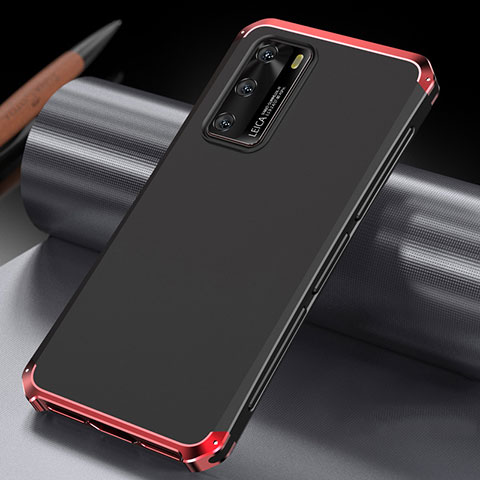 Funda Lujo Marco de Aluminio Carcasa T04 para Huawei P40 Rojo y Negro