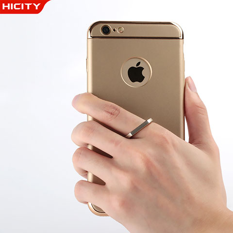 Funda Lujo Marco de Aluminio con Anillo de dedo Soporte para Apple iPhone 6 Plus Oro