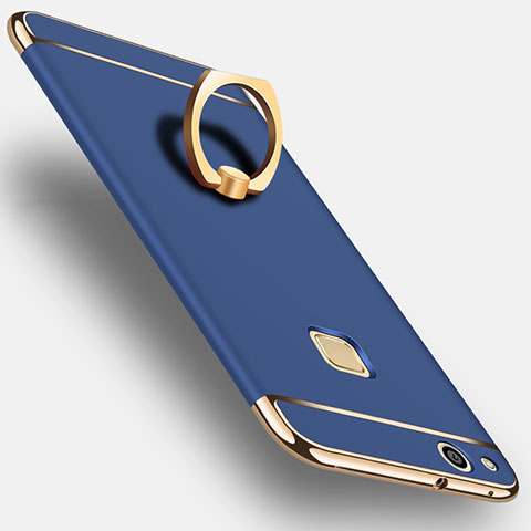 Funda Lujo Marco de Aluminio con Anillo de dedo Soporte para Huawei P10 Lite Azul