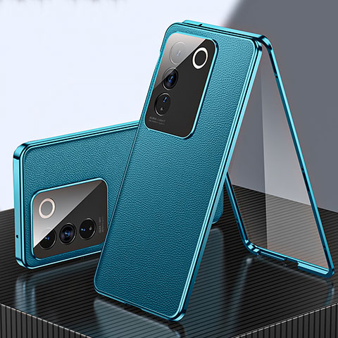 Funda Lujo Marco de Aluminio y Cuero Carcasa 360 Grados para Vivo V27 Pro 5G Verde