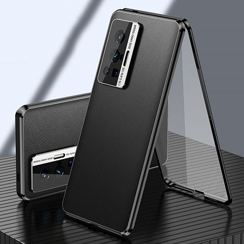 Funda Lujo Marco de Aluminio y Cuero Carcasa 360 Grados para Vivo X70 Pro 5G Negro