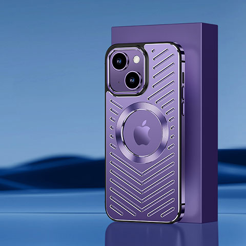 Funda Lujo Marco de Aluminio y Silicona Carcasa Bumper con Mag-Safe Magnetic AC1 para Apple iPhone 13 Morado