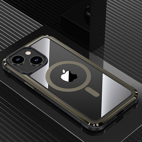 Funda Lujo Marco de Aluminio y Silicona Carcasa Bumper con Mag-Safe Magnetic QC1 para Apple iPhone 13 Negro