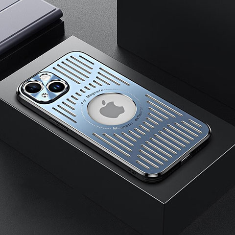 Funda Lujo Marco de Aluminio y Silicona Carcasa Bumper con Mag-Safe Magnetic TX1 para Apple iPhone 14 Azul