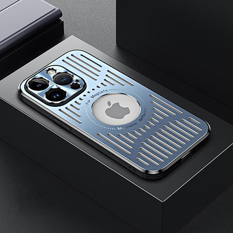 Funda Lujo Marco de Aluminio y Silicona Carcasa Bumper con Mag-Safe Magnetic TX1 para Apple iPhone 14 Pro Max Azul