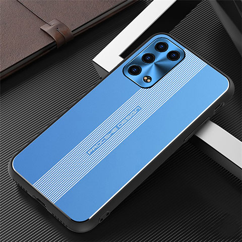 Funda Lujo Marco de Aluminio y Silicona Carcasa Bumper J02 para Oppo Reno6 Pro 5G Azul