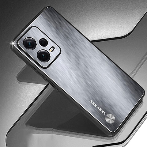 Funda Lujo Marco de Aluminio y Silicona Carcasa Bumper JS1 para Xiaomi Redmi Note 12 5G Plata