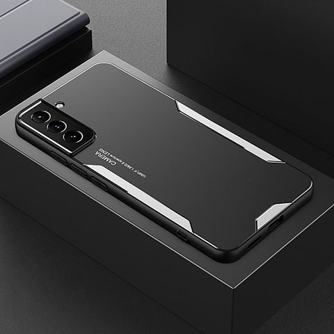 Funda Lujo Marco de Aluminio y Silicona Carcasa Bumper M01 para Samsung Galaxy S21 5G Plata