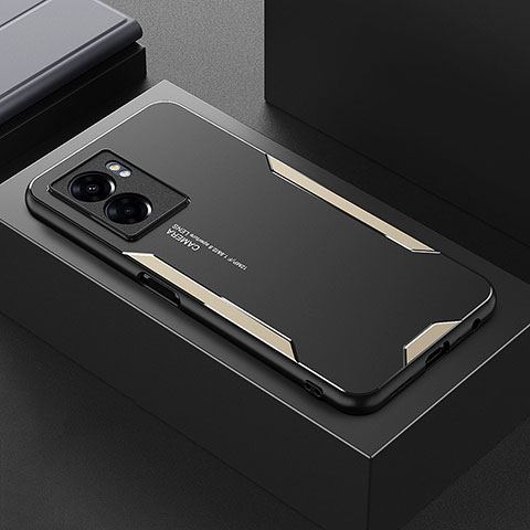 Funda Lujo Marco de Aluminio y Silicona Carcasa Bumper para Oppo A77 4G Oro