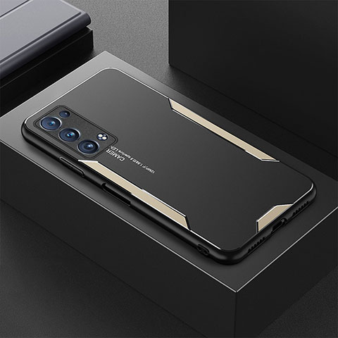 Funda Lujo Marco de Aluminio y Silicona Carcasa Bumper para Oppo Reno6 Pro 5G Oro