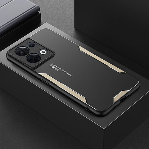 Funda Lujo Marco de Aluminio y Silicona Carcasa Bumper para Oppo Reno8 5G Oro