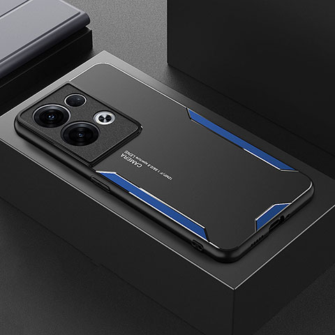 Funda Lujo Marco de Aluminio y Silicona Carcasa Bumper para Oppo Reno9 Pro+ Plus 5G Azul