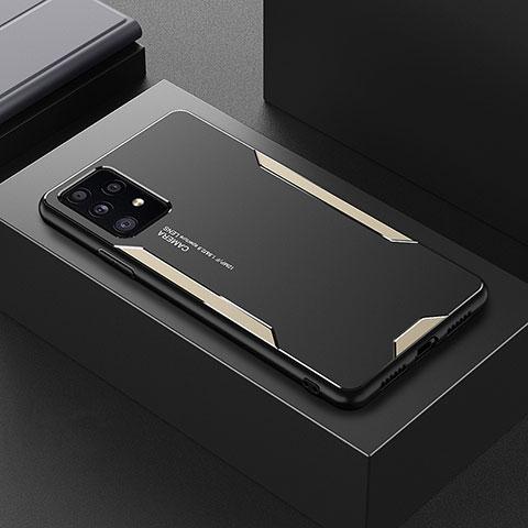 Funda Lujo Marco de Aluminio y Silicona Carcasa Bumper para Samsung Galaxy A52 5G Oro