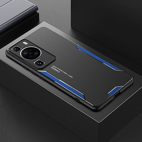 Funda Lujo Marco de Aluminio y Silicona Carcasa Bumper PB1 para Huawei P60 Azul
