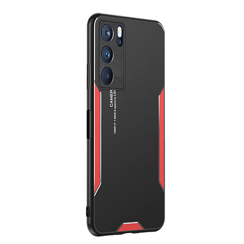 Funda Lujo Marco de Aluminio y Silicona Carcasa Bumper PB1 para Oppo Reno6 Pro 5G India Rojo