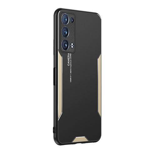 Funda Lujo Marco de Aluminio y Silicona Carcasa Bumper PB1 para Oppo Reno6 Pro 5G Oro