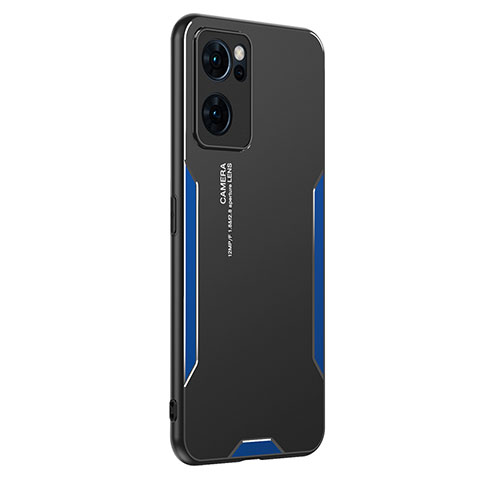 Funda Lujo Marco de Aluminio y Silicona Carcasa Bumper PB1 para Oppo Reno7 5G Azul