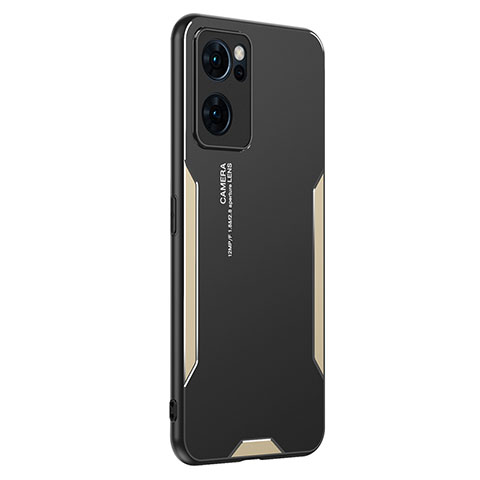 Funda Lujo Marco de Aluminio y Silicona Carcasa Bumper PB1 para Oppo Reno7 5G Oro