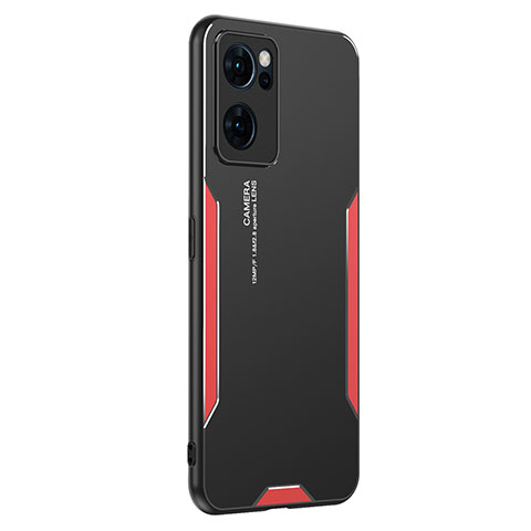 Funda Lujo Marco de Aluminio y Silicona Carcasa Bumper PB1 para Oppo Reno7 5G Rojo