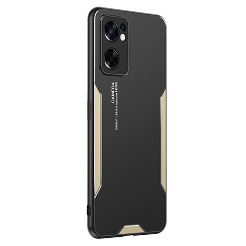 Funda Lujo Marco de Aluminio y Silicona Carcasa Bumper PB1 para Oppo Reno7 SE 5G Oro