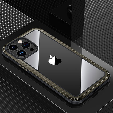 Funda Lujo Marco de Aluminio y Silicona Carcasa Bumper QC1 para Apple iPhone 13 Pro Negro
