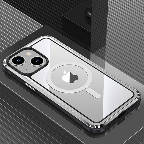 Funda Lujo Marco de Aluminio y Silicona Carcasa Bumper QC1 para Apple iPhone 14 Plus Plata
