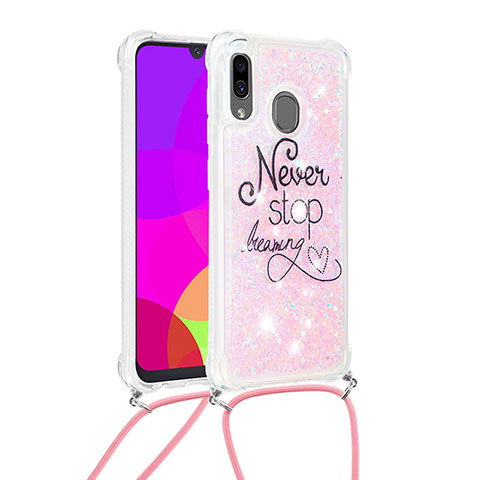 Funda Silicona Carcasa Goma Bling-Bling con Acollador Cordon Lanyard S02 para Samsung Galaxy A20 Multicolor