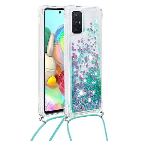 Funda Silicona Carcasa Goma Bling-Bling con Acollador Cordon Lanyard S03 para Samsung Galaxy A71 5G Verde