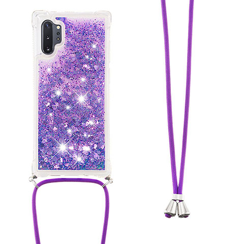 Funda Silicona Carcasa Goma Bling-Bling con Acollador Cordon Lanyard S03 para Samsung Galaxy Note 10 Plus 5G Morado