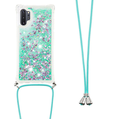 Funda Silicona Carcasa Goma Bling-Bling con Acollador Cordon Lanyard S03 para Samsung Galaxy Note 10 Plus 5G Verde