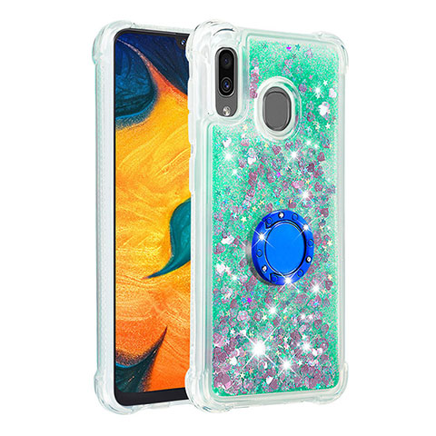 Funda Silicona Carcasa Goma Bling-Bling con Anillo de dedo Soporte S01 para Samsung Galaxy A20 Verde