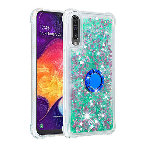 Funda Silicona Carcasa Goma Bling-Bling con Anillo de dedo Soporte S01 para Samsung Galaxy A50S Verde