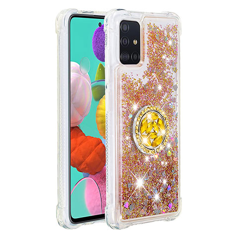 Funda Silicona Carcasa Goma Bling-Bling con Anillo de dedo Soporte S01 para Samsung Galaxy A51 4G Oro